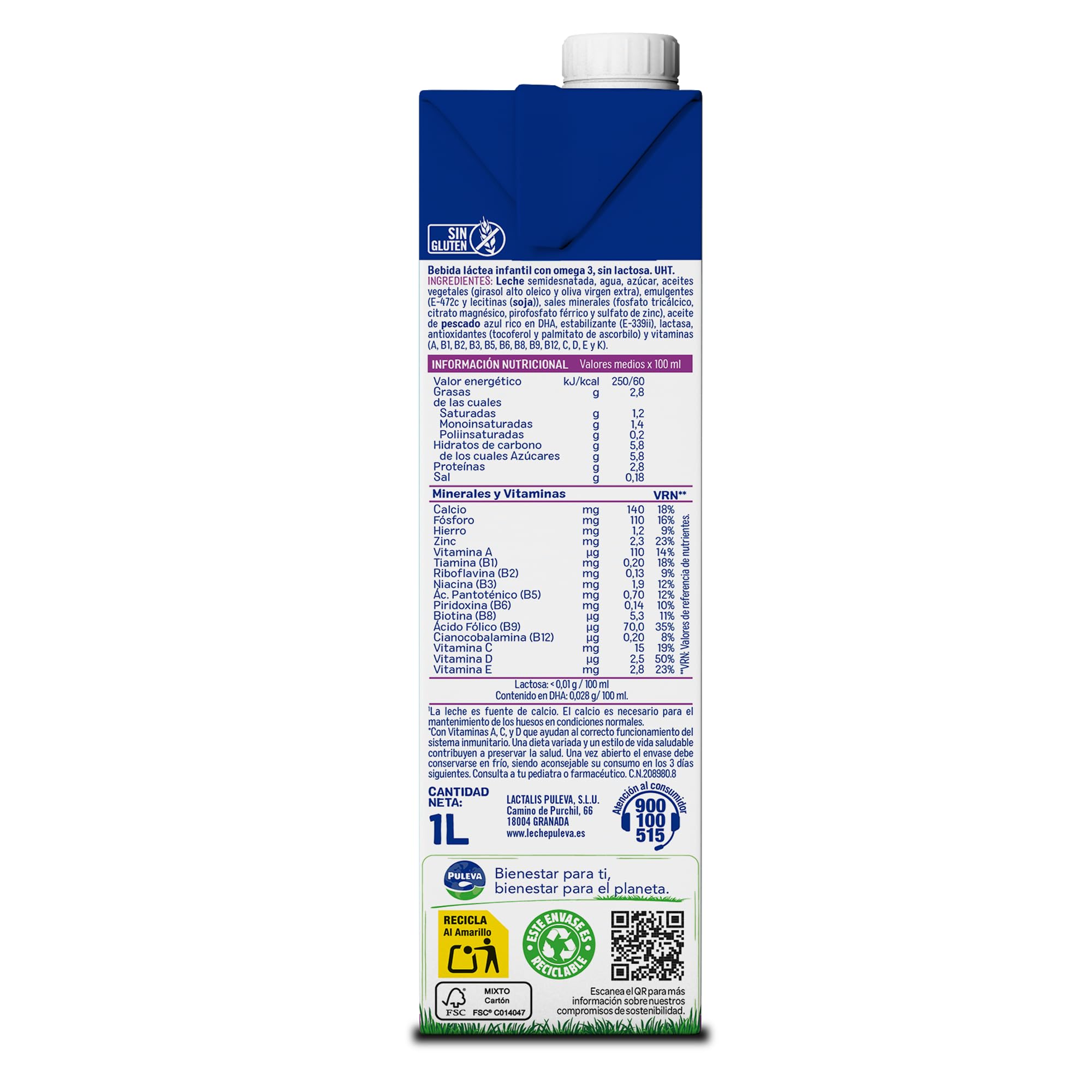 Puleva Max Sin Lactosa Leche De Crecimiento Y Desarrollo +3 Años Pack 6x 1l