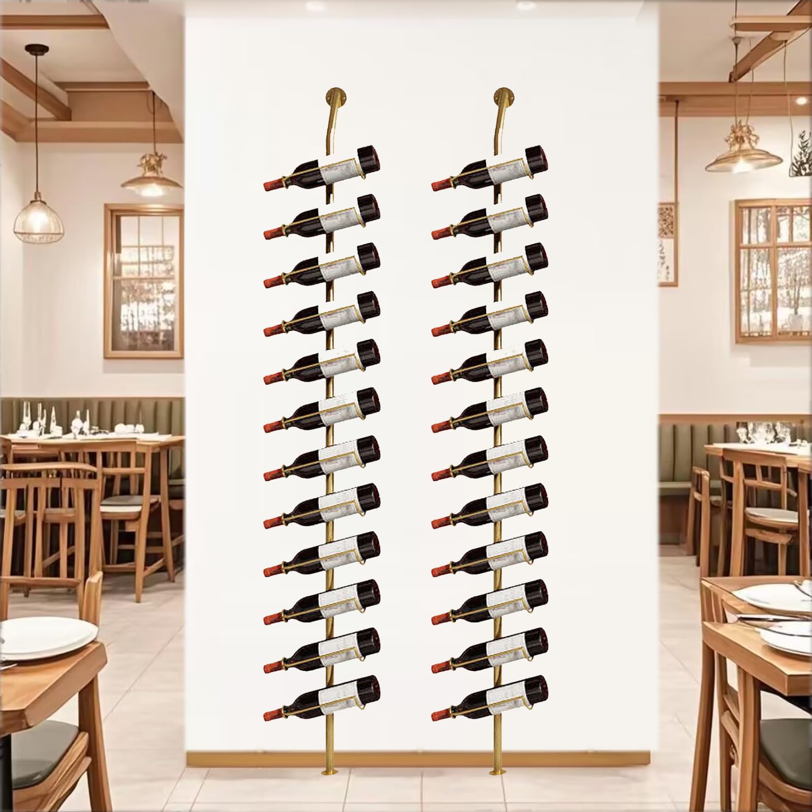 Estante grande de pared para vino, estantes de pared de 185 cm de alto para bar, capacidad para 12 soportes de almacenamiento de vino de metal, para restaurantes comerciales, despensa, bar