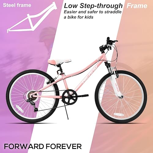 Miniatura 2 de Hiland - Bicicleta de montaña de 20 pulgadas de 24 pulgadas para niños de 7 años, horquilla de suspensión delantera, bicicletas para niños y niñas,