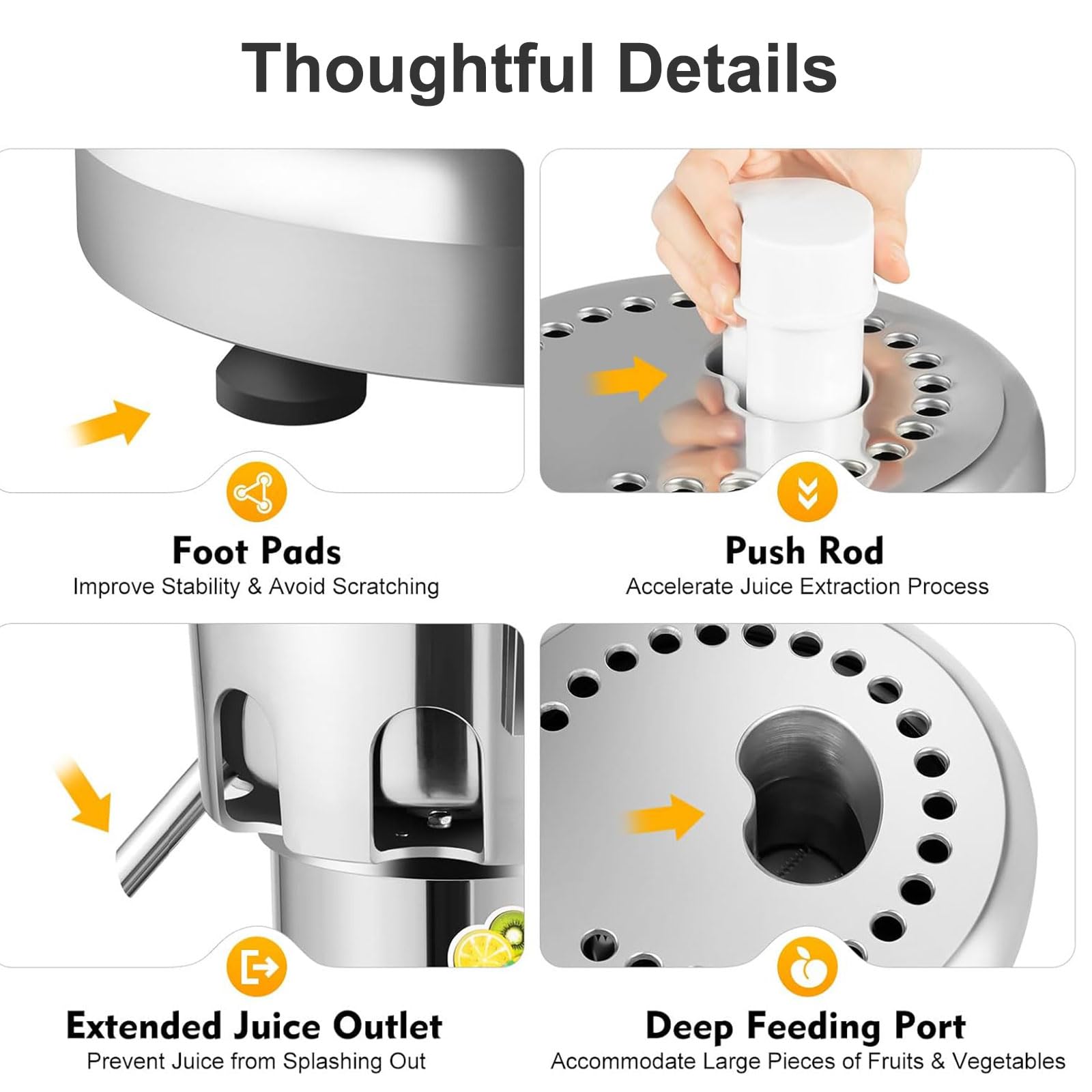 KEhtu Extracteur de jus Professionnel, centrifugeuse électrique en Acier Inoxydable avec séparation Automatique de la pulpe, Silencieux, pièces compatibles Lave-Vaisselle