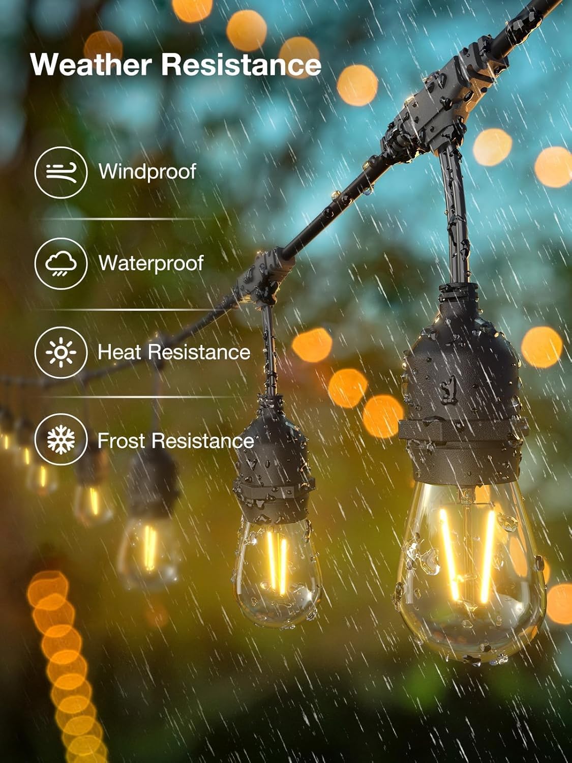 KYY 24FT Outdoor String Lights 2500K for Patio Waterproof LED with Edison Shatterproof Bulbs Cozy for Garden Yard Deck Patio