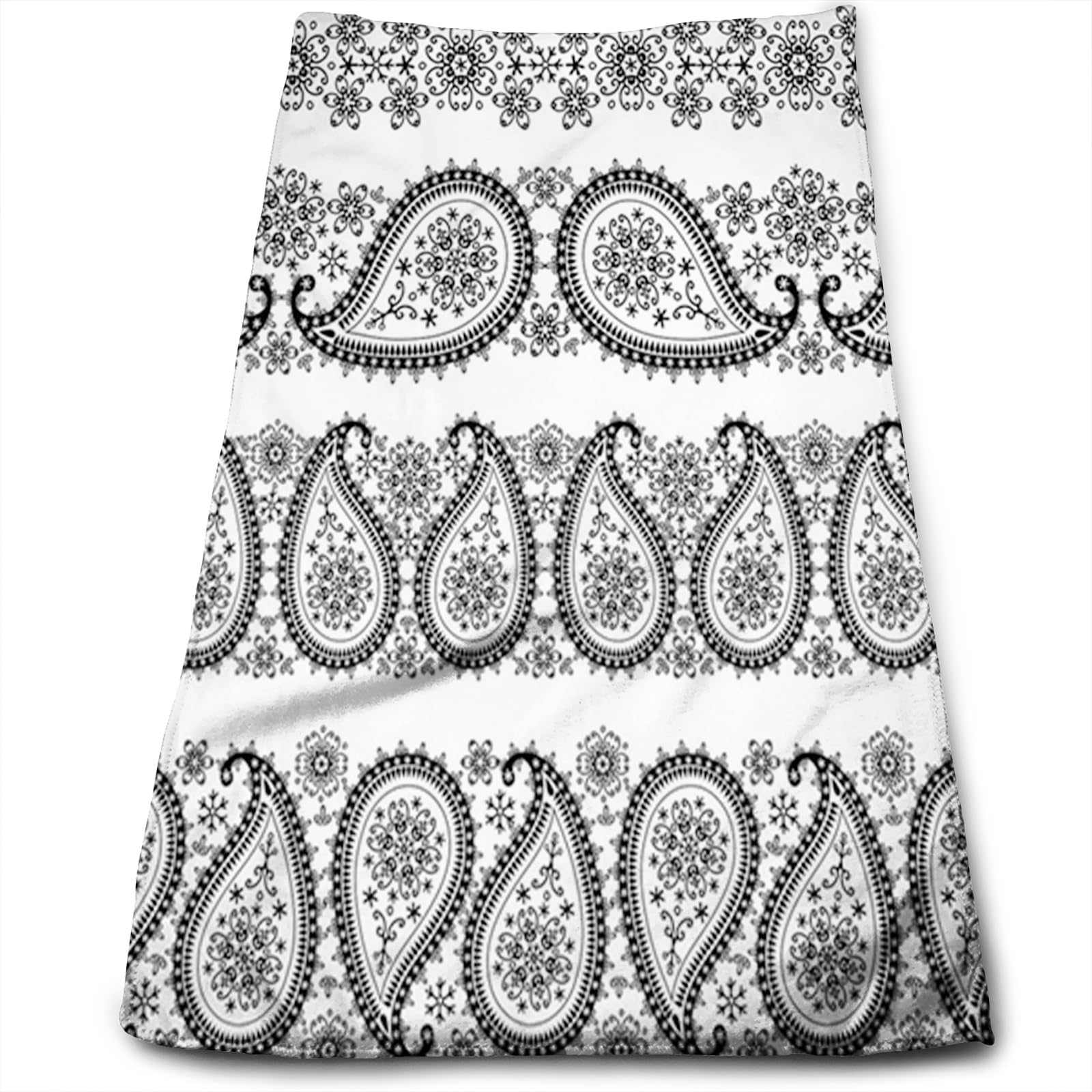 peiyeety Paisley Hand Bath Towels for Bathroom,Winter Like Ornaments Arts,Quality Towels for Bathroom, Quick Dry Soft and Absorbent Towel Black White, 27.5x16in