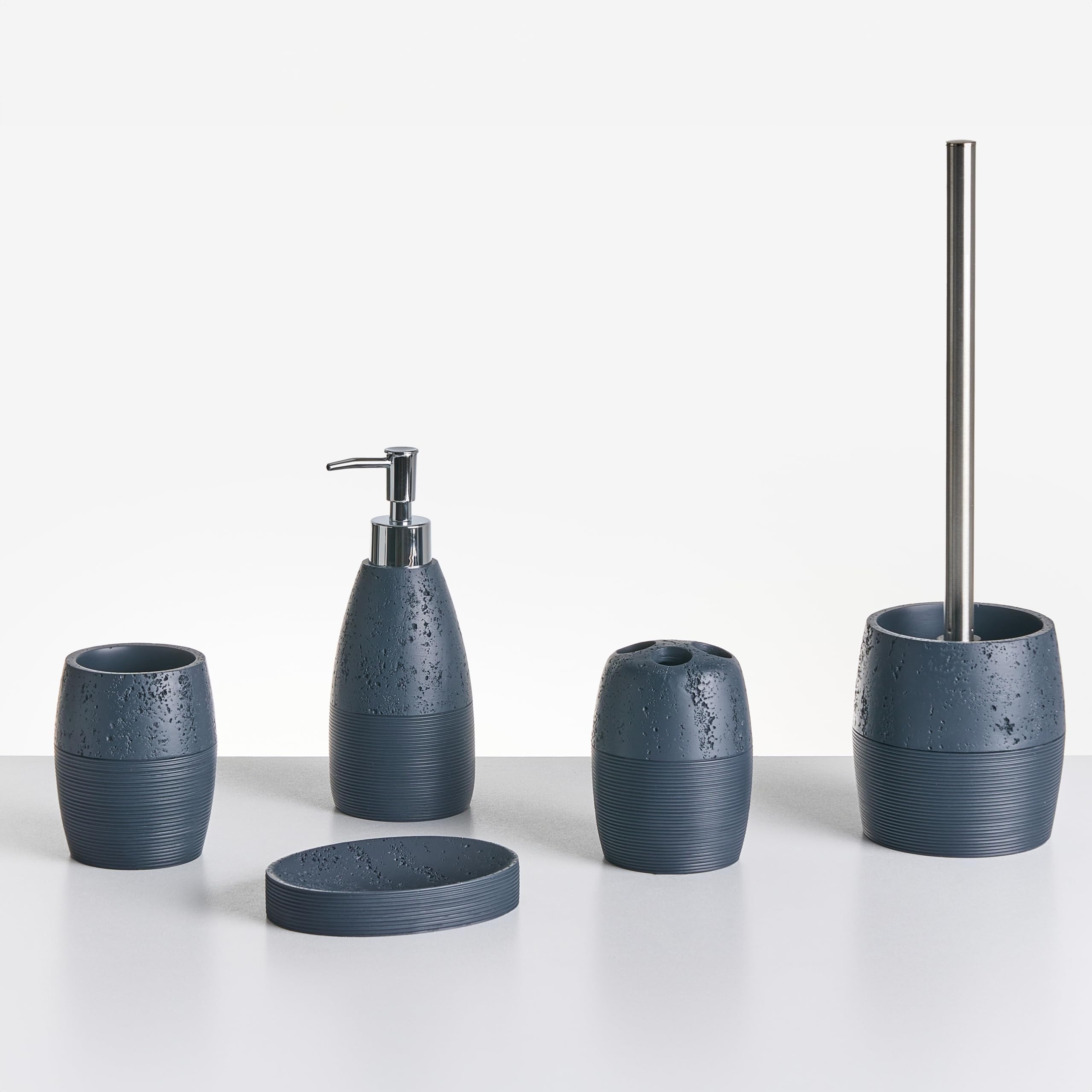Badaccessoires Set 5-teilig Kunstharz dunkelblau Rillenoptik Betonoptik Yarapa