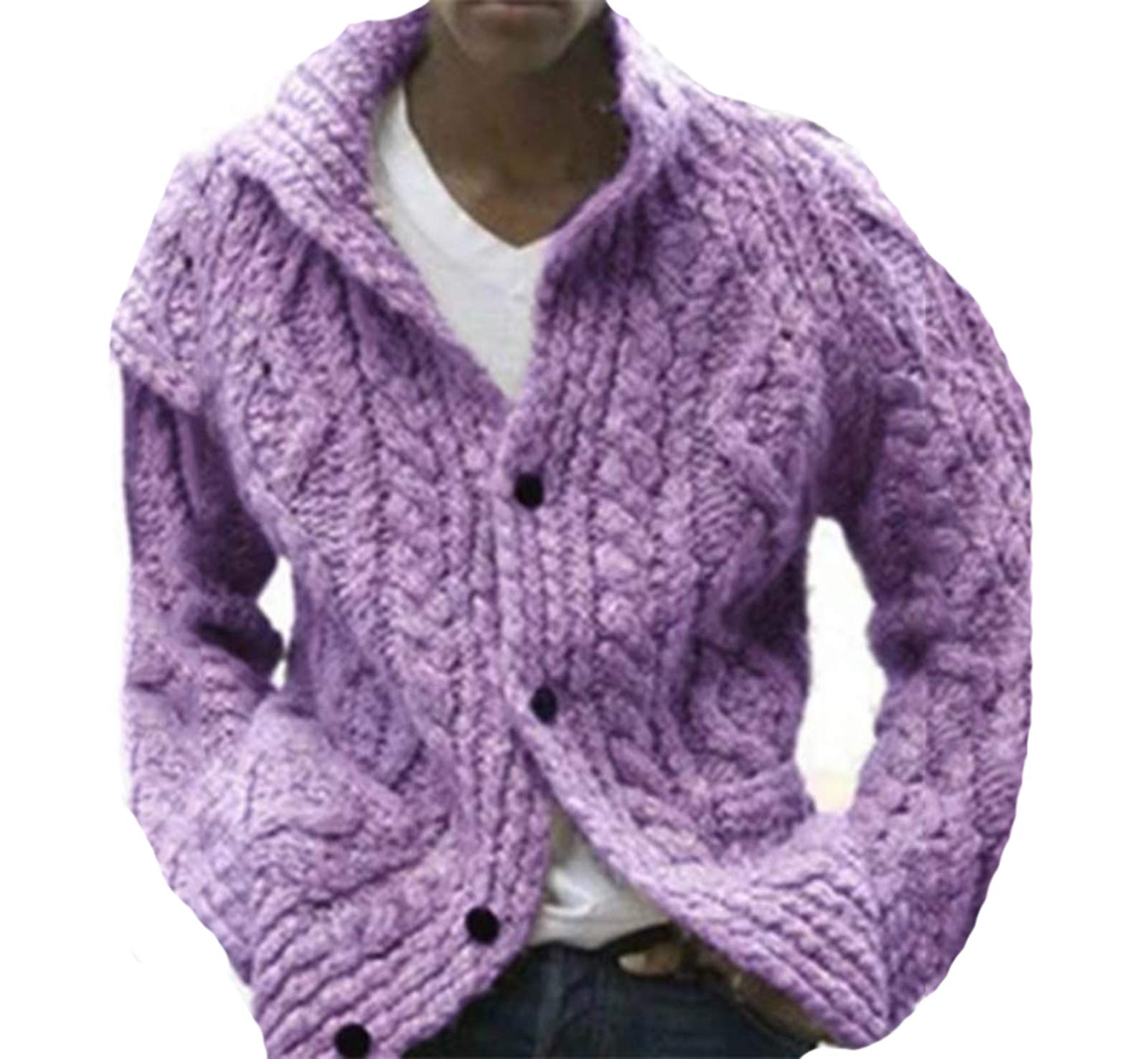babao Mens Shawl Neck Cardigan Button Cable Knit Cardigans Chunky Knitted Jacket