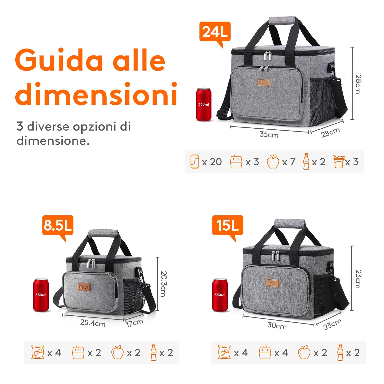 Lifewit Borsa Termica Porta Pranzo 8.5L(12 Lattine), Piccola Borse Frigo Pranzo Ufficio per Uomo e Donna, Lunch Bag per Lavoro, Mare, Viaggio, Spiaggia, Grigio