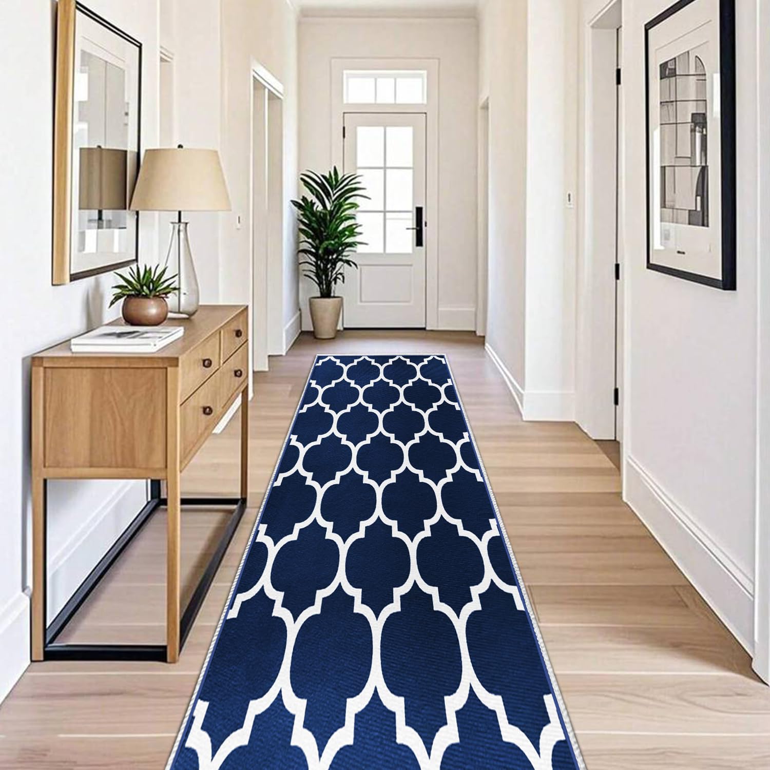 BedLooms Carpet Runners for Hallway Non-Slip 80 x 150 cm – Trellis Pattern Printed Design Bedroom Navy Blue Carpets for Dinning Room, Lounge (Ava Navy)