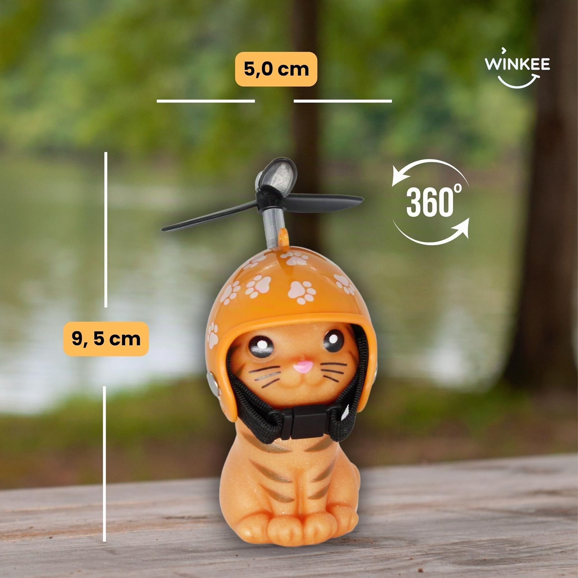Winkee Chaton pour vélo avec Casque Adorable Bike Kitty hélice Mascotte de vélo en Caoutchouc Décoration vélo Chat