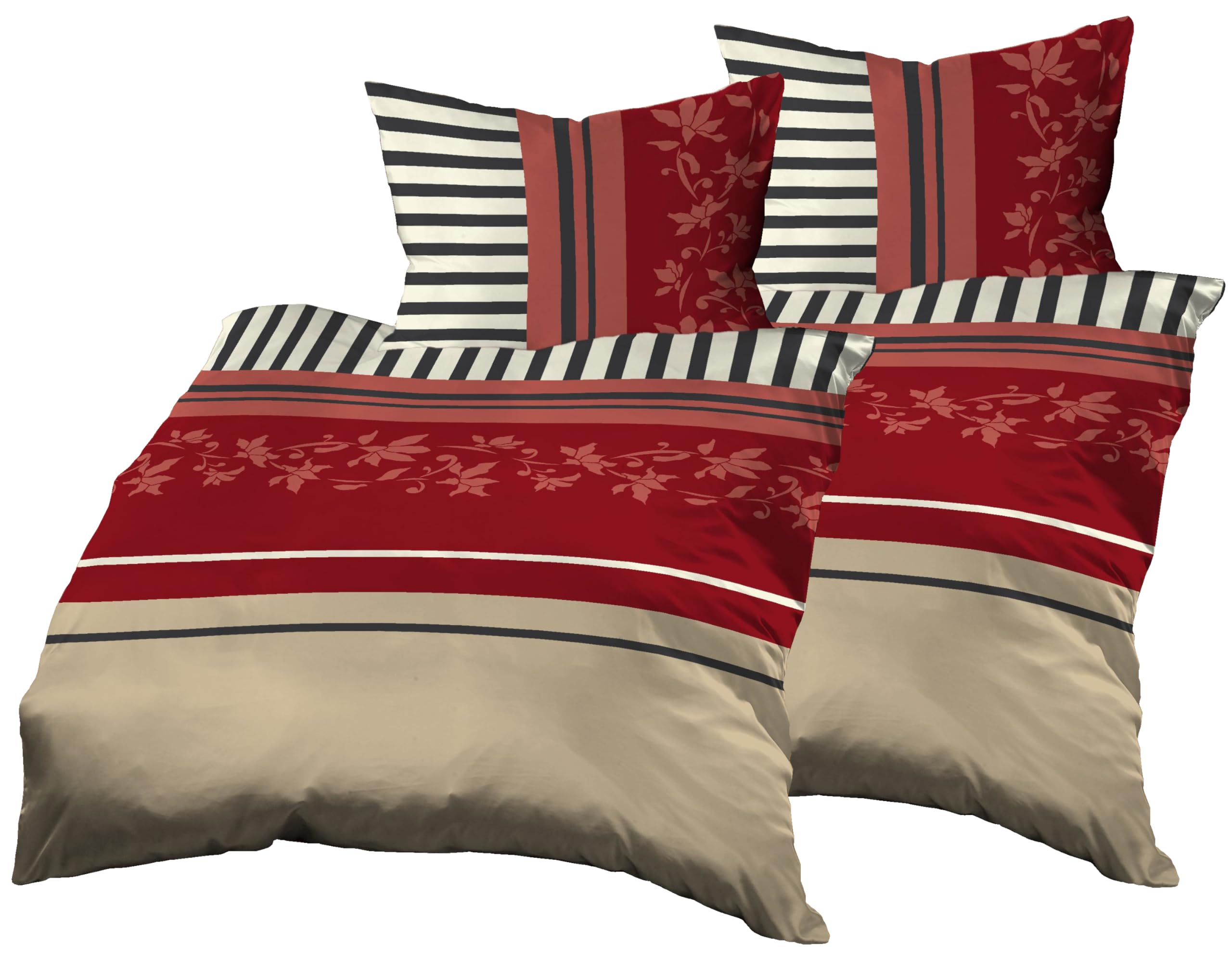 4teilig Bettwäsche-Set 2X 140x200 cm + 2X 70x90 cm, Baumwolle, Ornamenten Rot Braun Beige