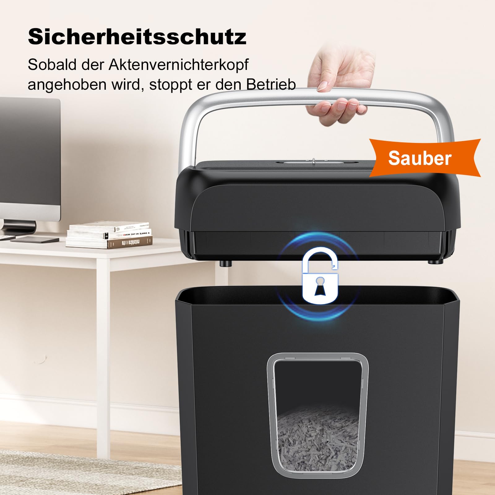 Bonsaii Aktenvernichter P-4, Papierschredder 6 Blätter, Kreditkarten & Büroklammern, 13-Liter Papierkorb C237-B
