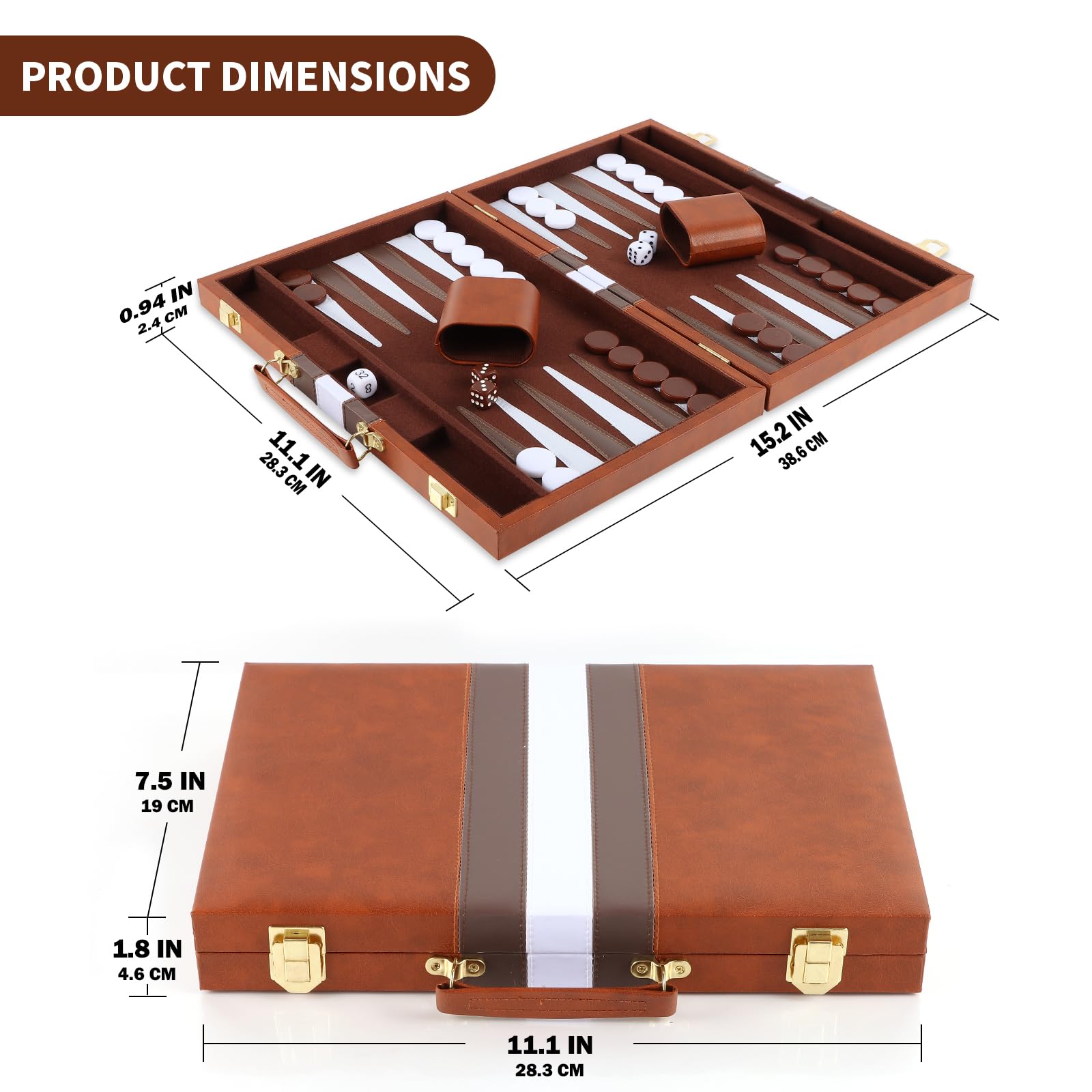 Set-backgammon, Valigetta Backgammon da 11 Pollici con Accessori Completi, Set Backgammon Portatile da Viaggio con Maniglia per il Trasporto, per Adulti (Marrone)