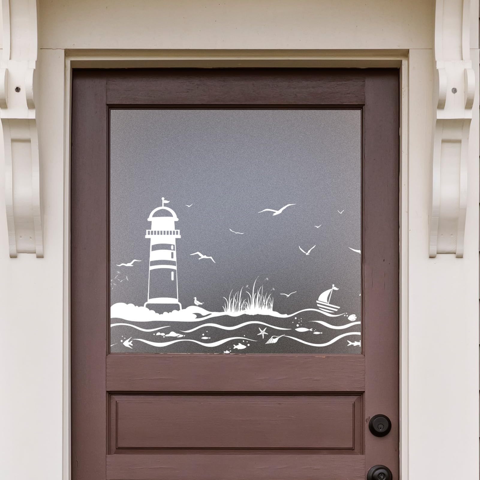 dktie Film opaque pour fenêtre - Blanc (phare et océan 02 version agrandie, 90 x 200 cm)