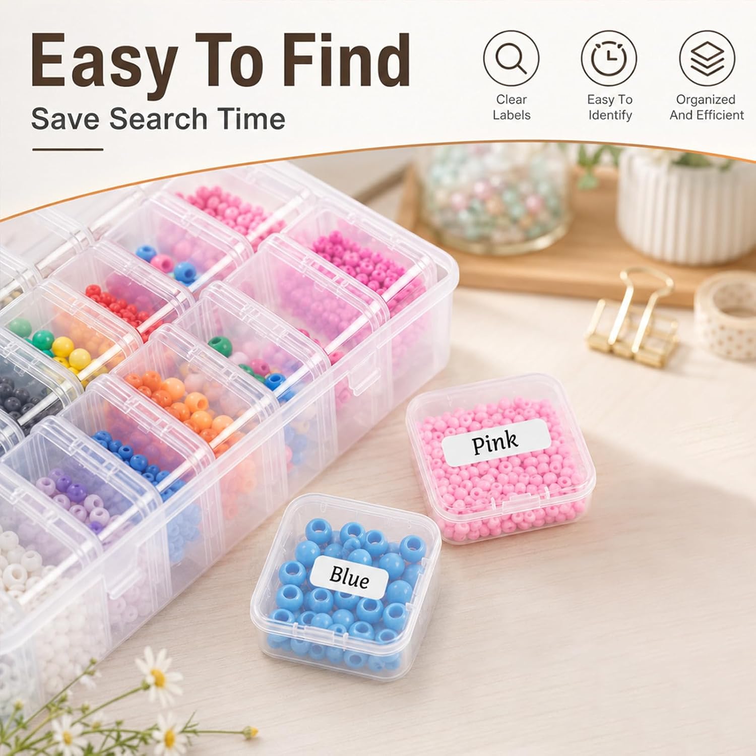3 Pack Bead Organizer Box 90 Pcs Clear Plastic Small Bead Organizers