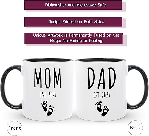 Miniatura 2 de HomeBee Juego de tazas de café Mom Dad Est 2024, regalo para padres que esperan y nuevos padres para parejas, anuncio de embarazo, regalo de