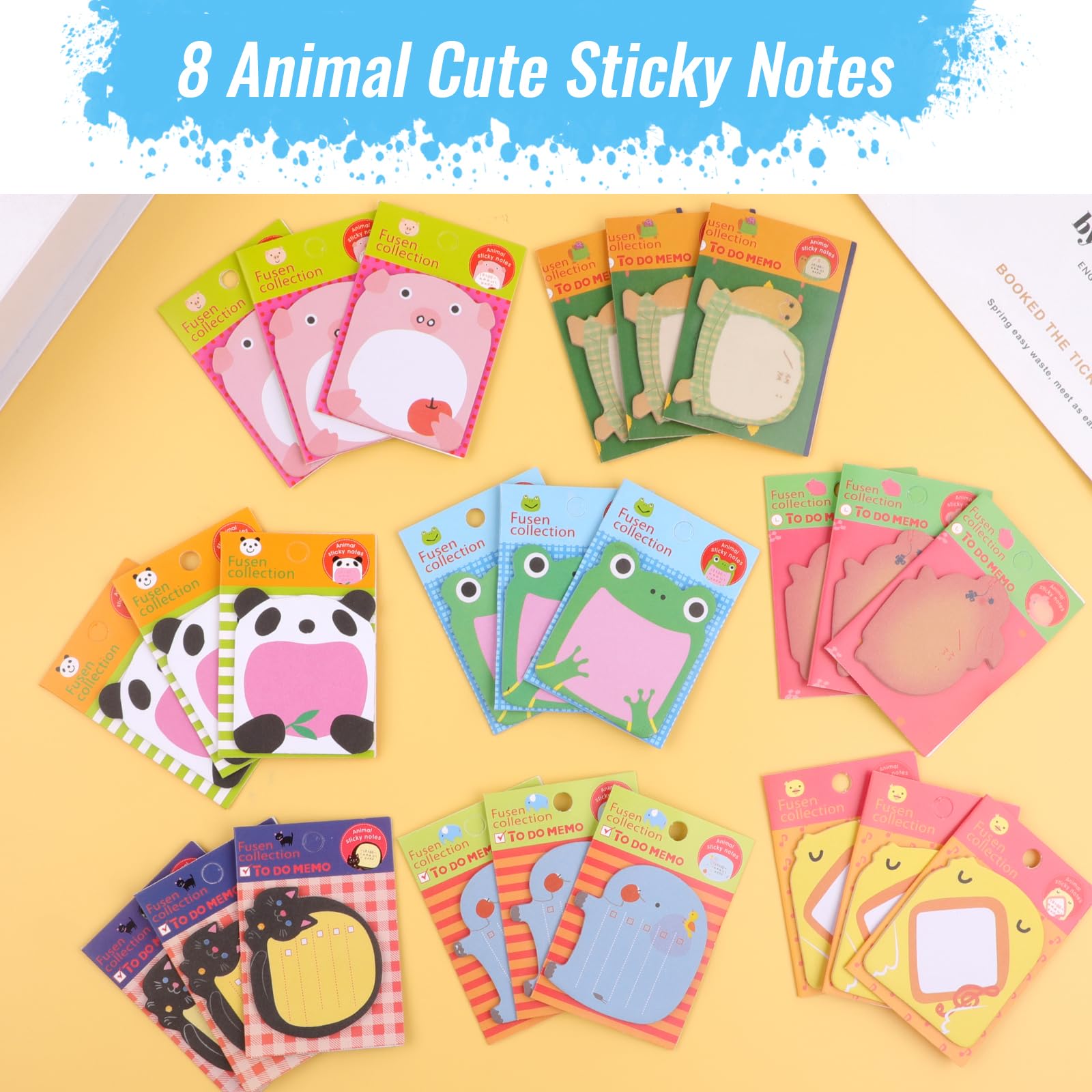 Animal Sticky Notes 24 Pack For Party Bags Fillers, Cute Self-Adhesive And Removable Designs