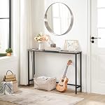 HOOBRO Narrow Console Table with Power Outlets, 44.9-Inch Sofa Table, Slim Behind Couch Table, Entryway Display Shelf, for Living Room, Foyer, Hallway, Greige and Black BG114UXG01