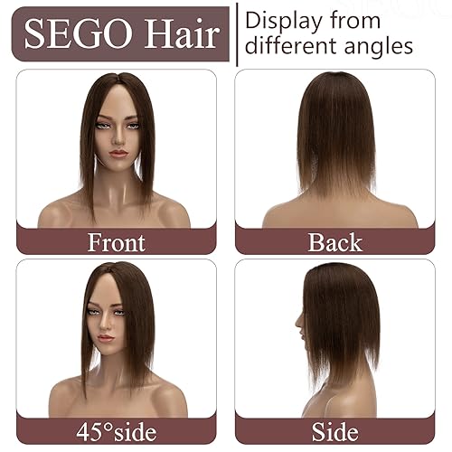 Miniatura 6 de SEGO Peluca de cabello humano Remy con clip para mujer, base de seda, para pérdida de cabello, cabello gris, 4 clips, sin flequillo