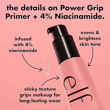 e.l.f. Power Grip Primer + 4% Niacinamide, Gripping Gel Primer, 0.811 Fl Oz