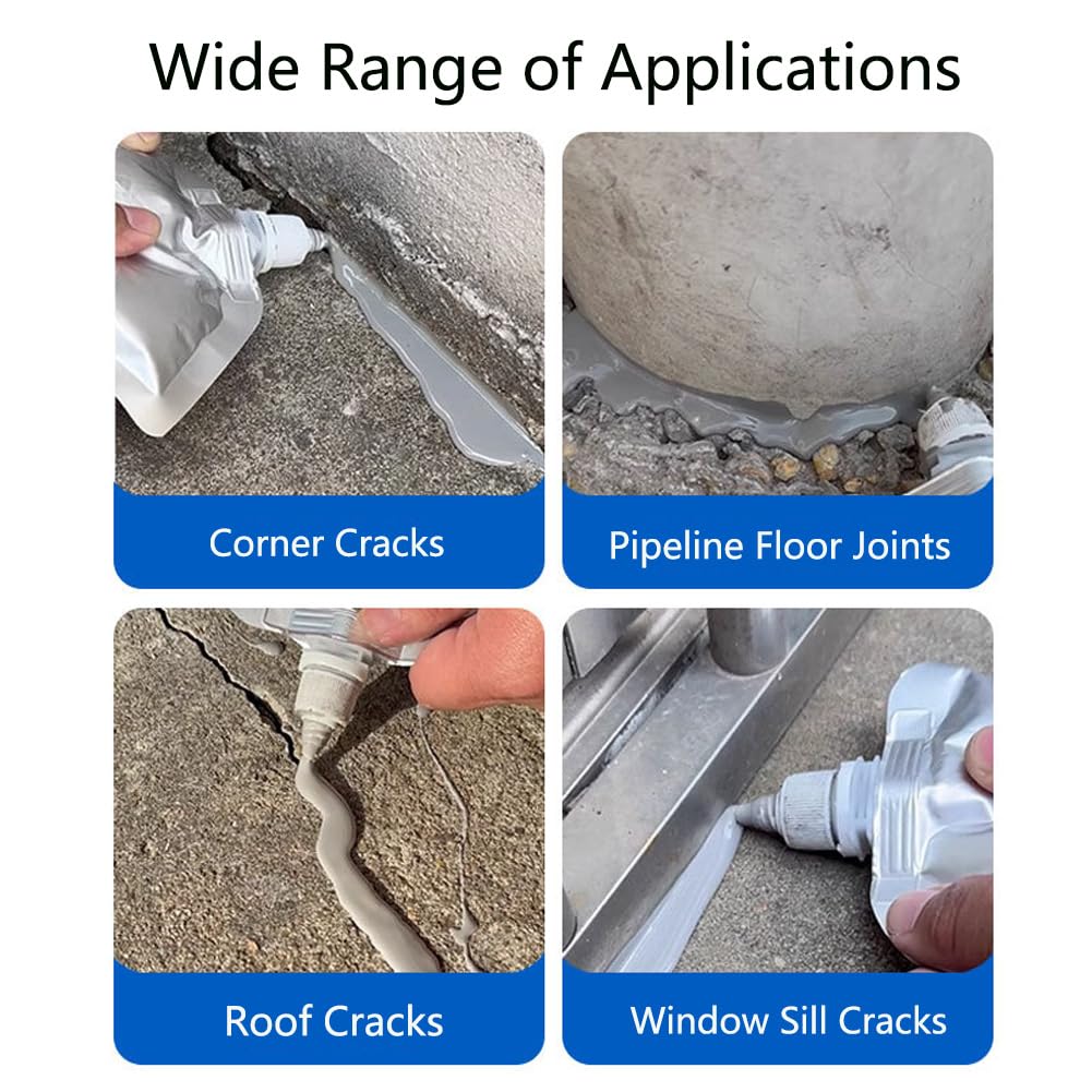 500g Heavy-Duty Concrete Crack Repair Adhesive, Caulking Glue for Concrete, Crack Waterproof Repair Sealant, for Roof, Wall and Ground Repair (Black, 2Pcs)