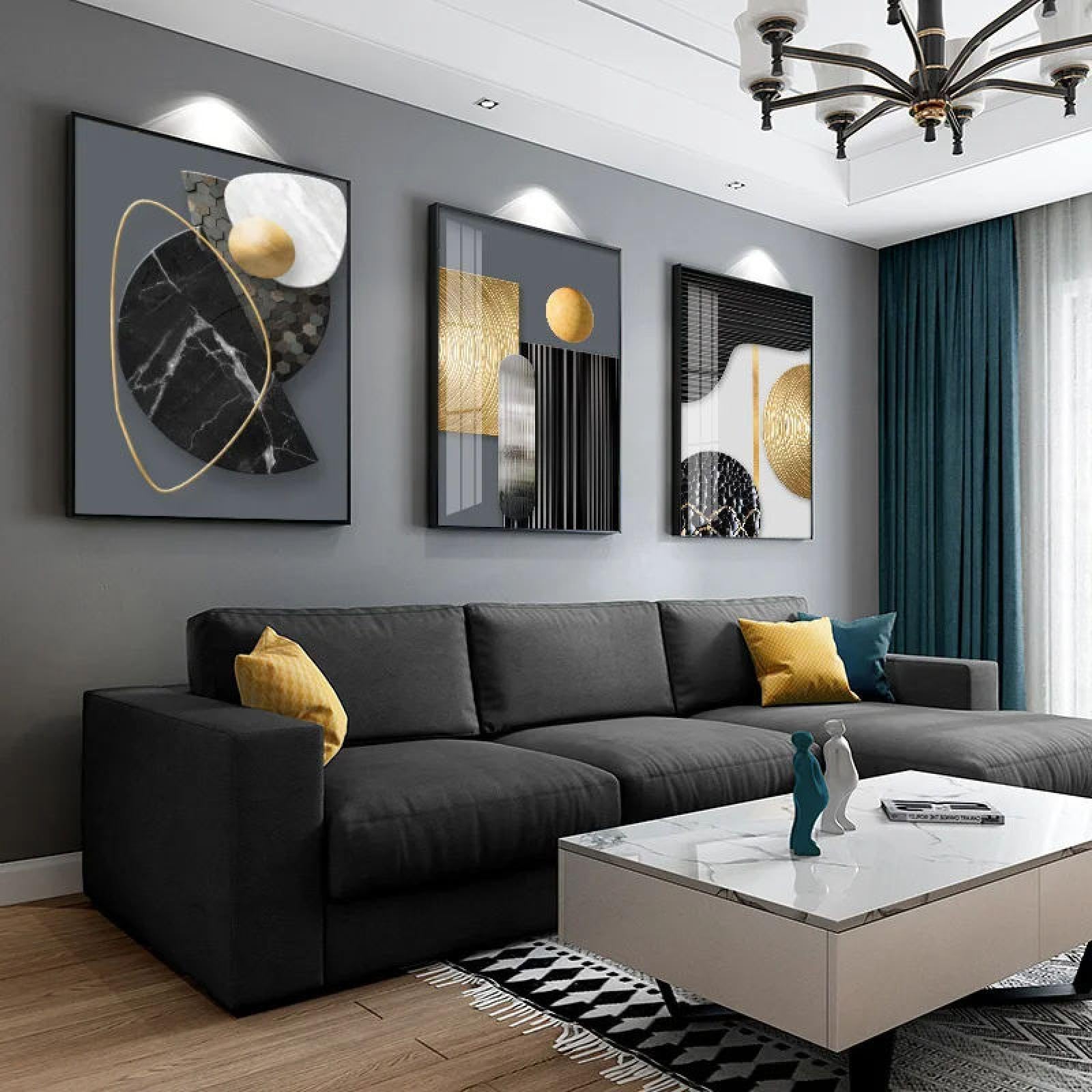 Guying Art With Frame 3Pcs Abstract Geometric Canvas Painting Hd Print Poster Wall Decoration Scandinavian Home Decor Art Pictures Decorative 70X100cm(28X39in) X3
