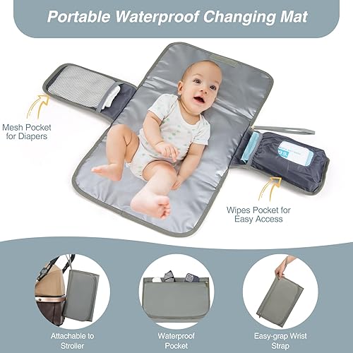 Miniatura 9 de MOMUVO Mochila para pañales, bolsa de bebé acolchada con cambiador, correas para cochecito y funda para chupete, bolsas de pañales de viaje grandes,