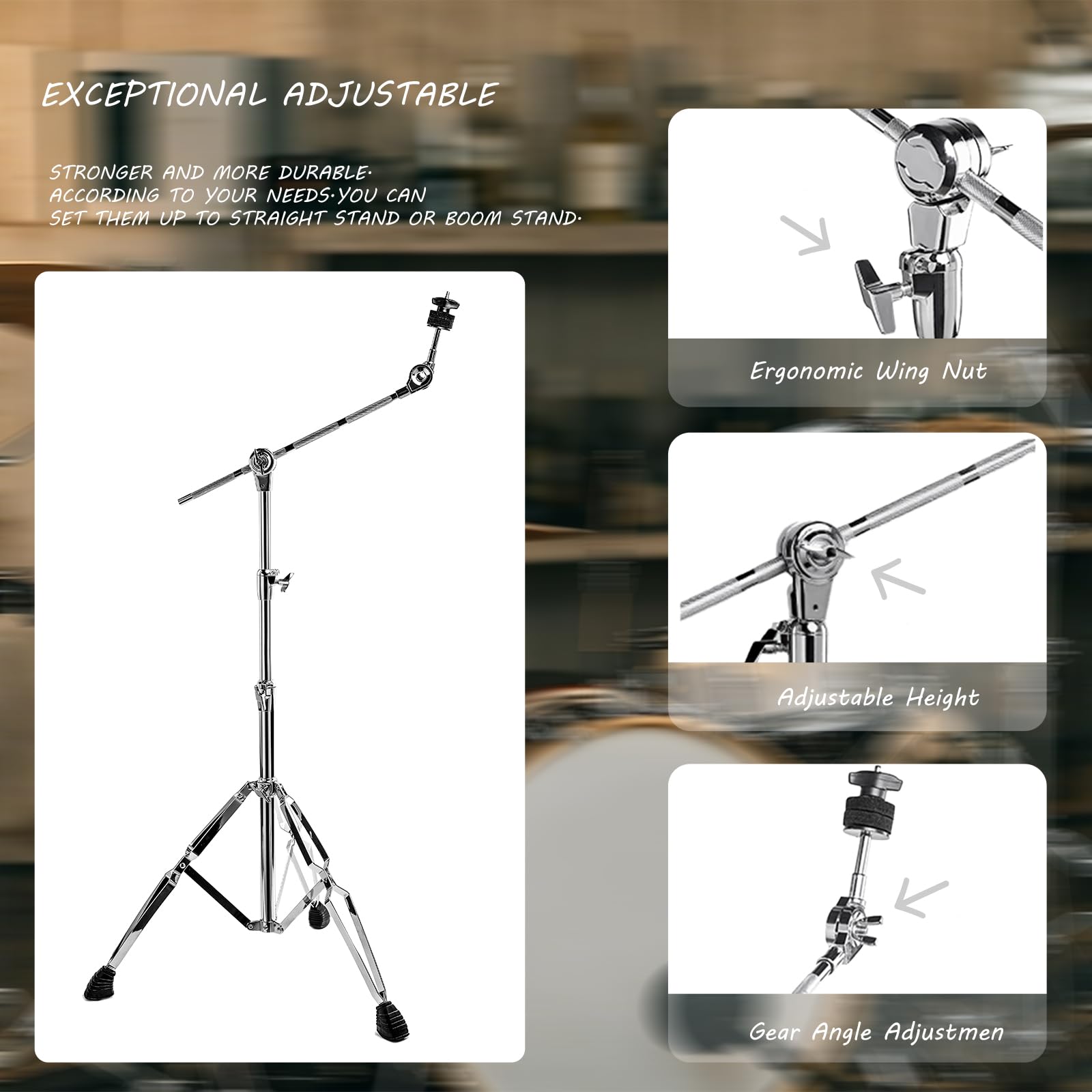 Beckenständer, Doppelstrebiger Galgen-Beckenständer zur Montage von Crash-, Ride- und Splash-Becken, verstellbare Höhe 74,9 cm bis 149,9 cm (AQ-SCS-X03)