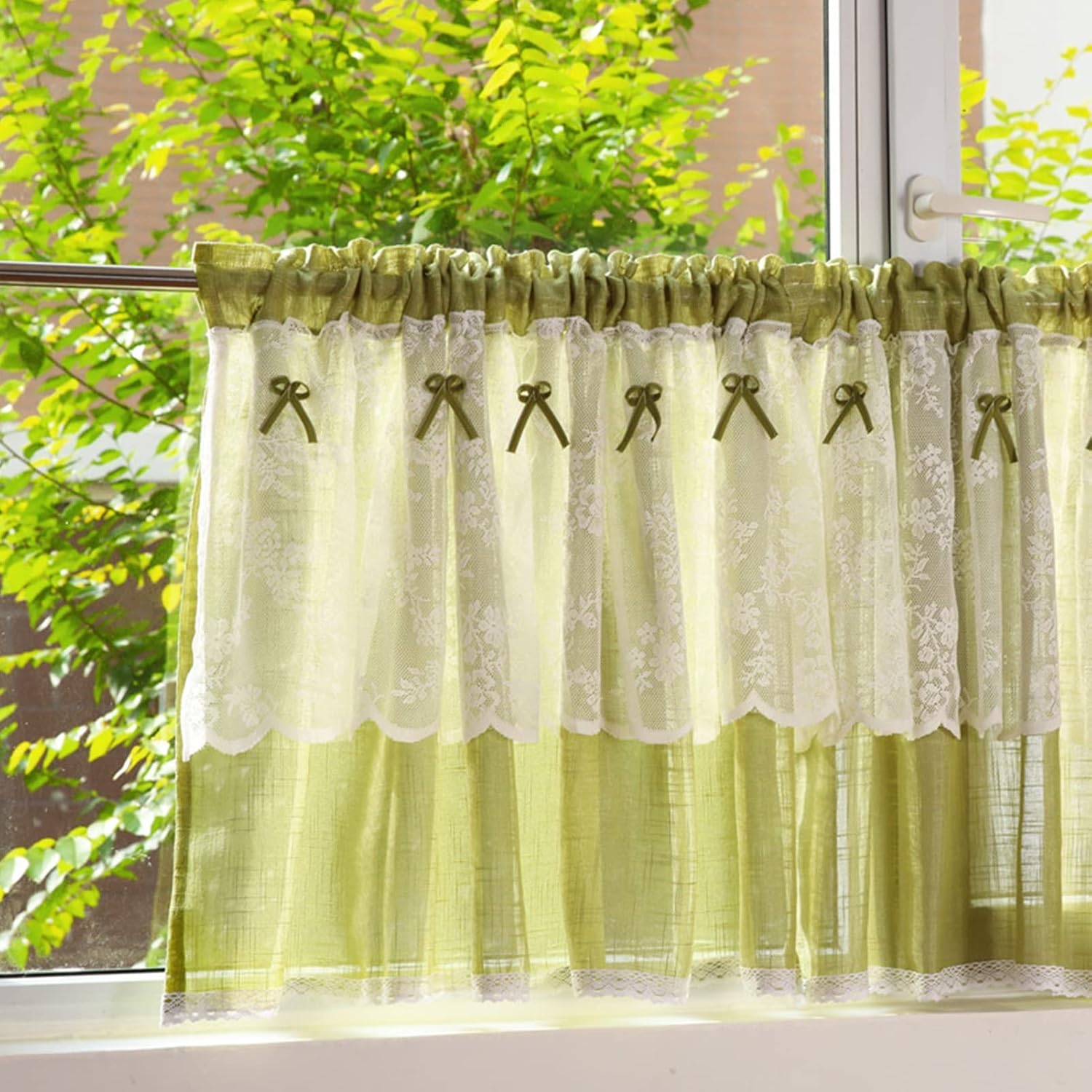 Plaid Short Kitchen Curtain Cotton Linen Tier Curtains, Rural style Window Treatment Half Blackout Curtain Valance, Rod Pocket, for Decor Bathroom, Cafe, Living Room ( Size : W160xH60cm/63x23.6in )