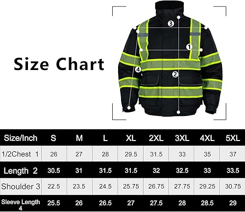 Miniatura 8 de FONIRRA High Visibility Reflective Jackets for Men, Hi Vis Waterproof Class 3 Safety Jackets, Work Construction Bomber Coats