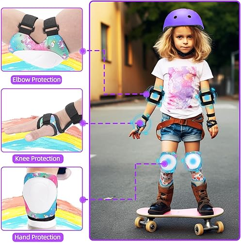 Miniatura 6 de Casco de bicicleta para niños, casco deportivo para niños, conjunto de equipo de protección para niños y niñas, casco de ciclismo con rodilleras,