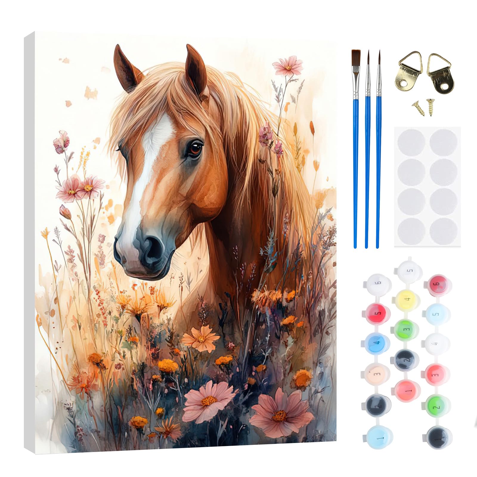 RICUVED DIY Horse Paint by Numbers Kit for Adults–Animal Paint by Numbers Oil Painting with Wooden Frame,Easy to Paint Kits with Brushes Acrylic Pigment Drawing Paintwork for Decor Gift 30x40 cm