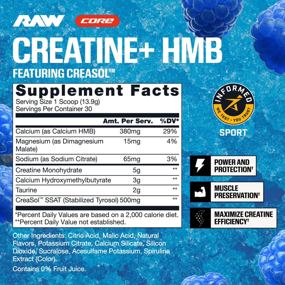 RAW Creatine + HMB Powder, Blue Raspberry, 5g Creatine Monohydrate — Amazon image 2