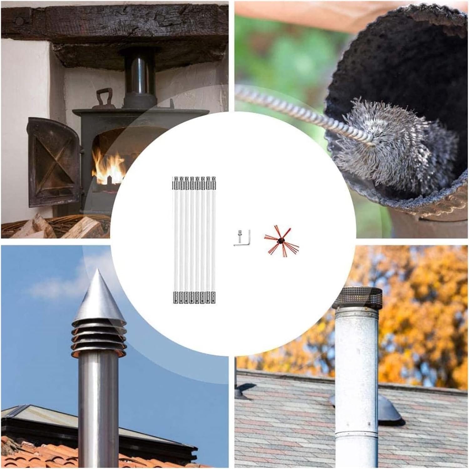 Juego De Cepillos Limpieza Chimeneas Nailon, For Conductos Ventilación Giratorios, Deshollinador Flexible(10 m)