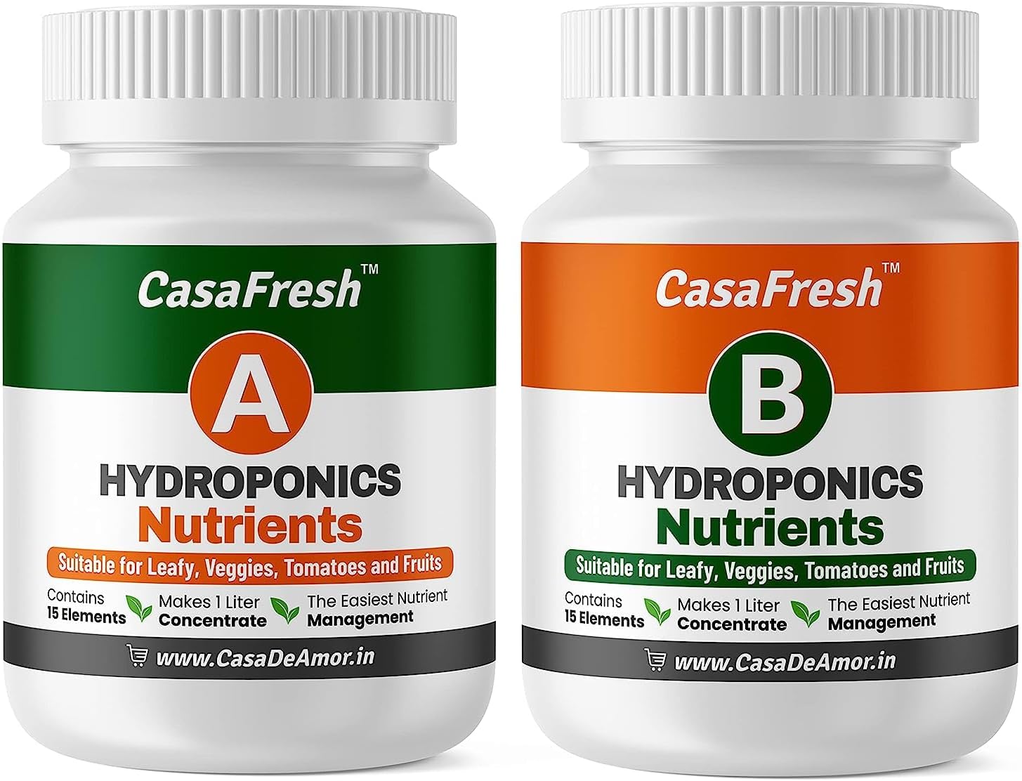 Casa De Amor Hydroponic A & B Nutrients– Suitable for Leafy, Veggies, Tomatoes and Fruits, Solid Mixture | Contains 15 Elements, Makes 200 Liter Solution, Balanced Plant Nutrition for Hydroponics