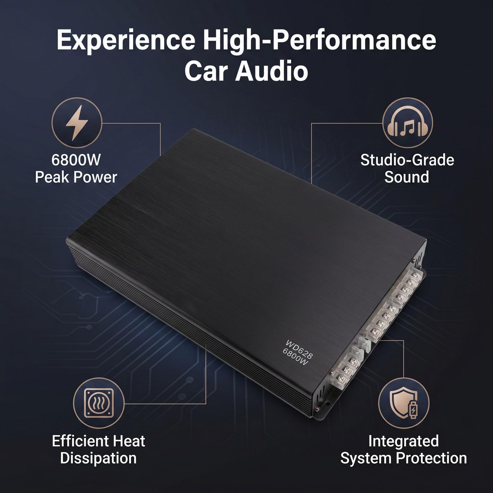 Amplificador de Potencia para Coche de 4 Canales, Amplificador de Audio para Automóvil, 6800 W Pico 80 W RMS X 4 a 2 Ohmios, for Sistemas de Altavoces para Coche