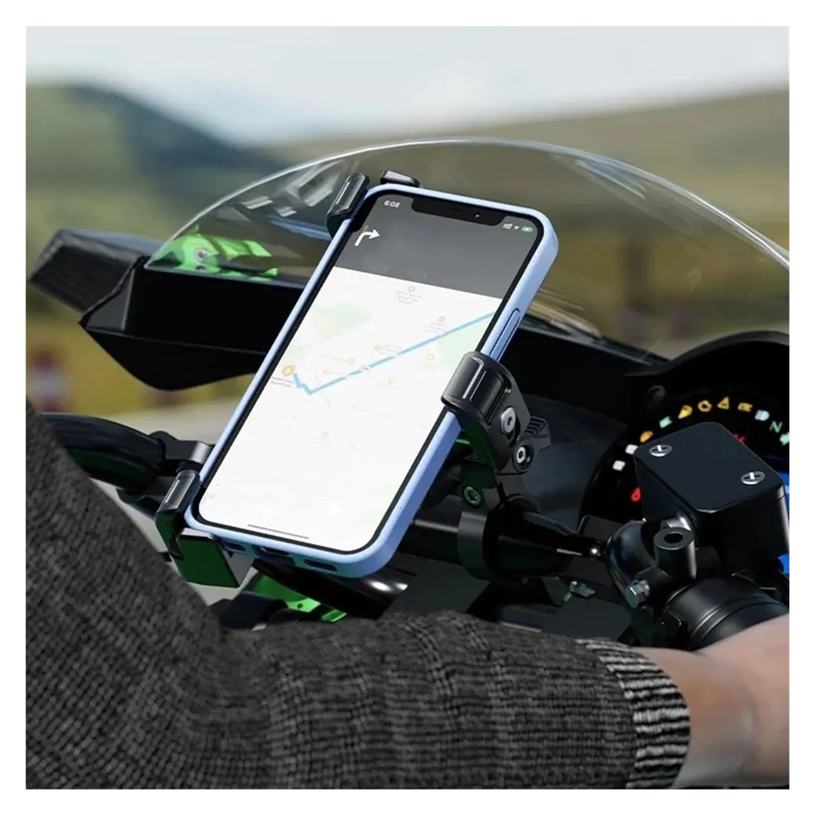 Supporto Per Telefono Moto Porta Cellulare Moto Staffa GPS per moto | Ammortizzatore Di Vibrazioni Supporto Mobile Universale Bici Regolazione A 360° Staffa Di