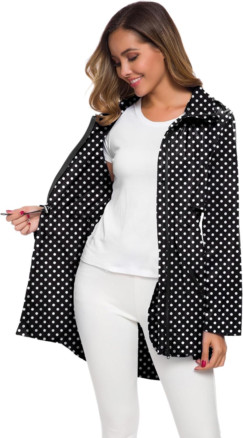 Avoogue Women's Long Raincoat with Hood Outdoor Lightweight Windbreaker Rain Jacket Waterproof - Image 2