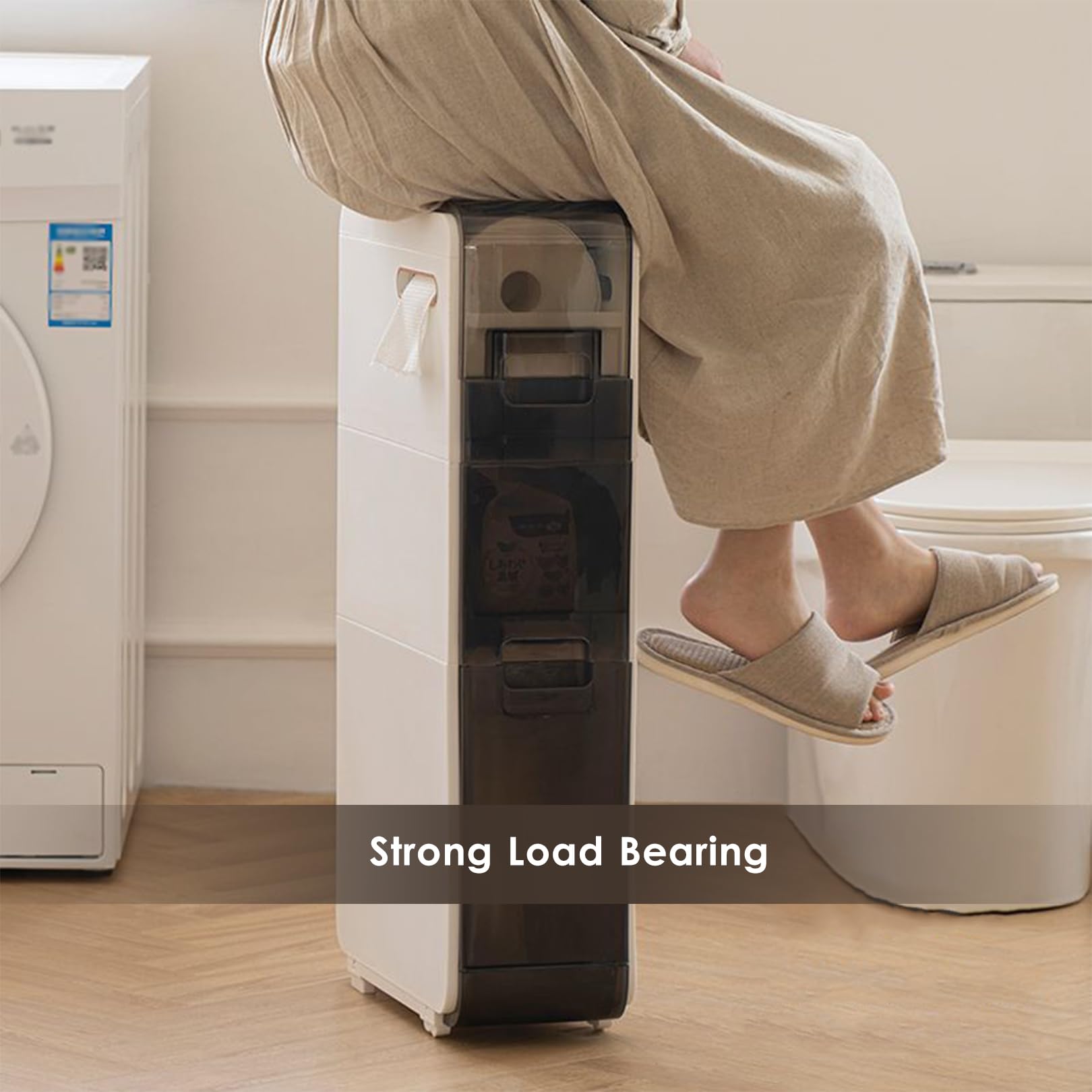 Cajones de almacenamiento apilables Gabinete de almacenamiento de piso de baño Estrecho con cajones de varias capas y 4 ruedas universales, unidad de almacenamiento de ba