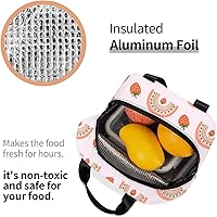 Vista 5 de Lonchera bohemia con diseño de fresas arcoíris para mujeres y hombres, contenedor reutilizable con aislamiento de fresas con bolsillo frontal