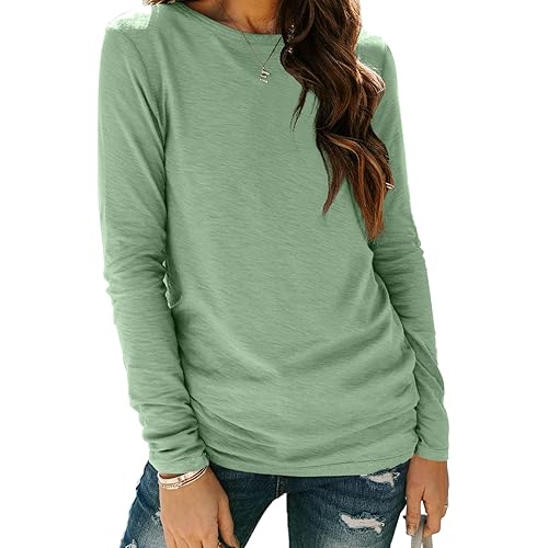 AUTOMET Women‘s Basic Long Sleeve Crewneck, Plus Size Winter & Spring Top, Casual Fall Tee for Teacher & Everyday Outfits