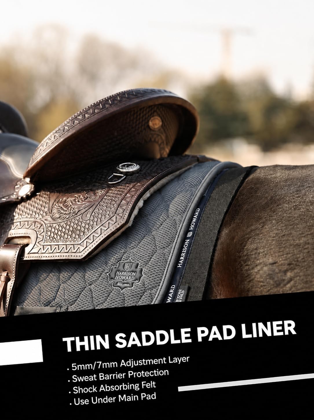 Harrison Howard Western Saddle Pad Liner 5mm/7mm Thin Wool Felt Under Saddle Pad, Shock Absorbing Sweat Barrier, Non Slip