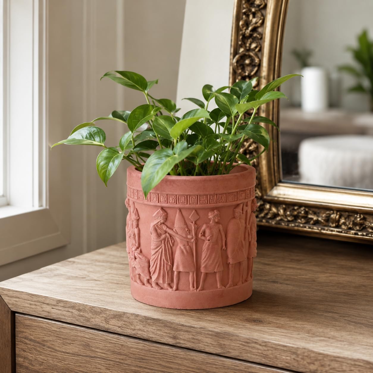 Hand-Painted Stone Finish Concrete Heritage Relief Planter | Decorative Indoor Plant Pot for Succulents & Small Plants | Artistic Tabletop Home & Office Décor-image-30