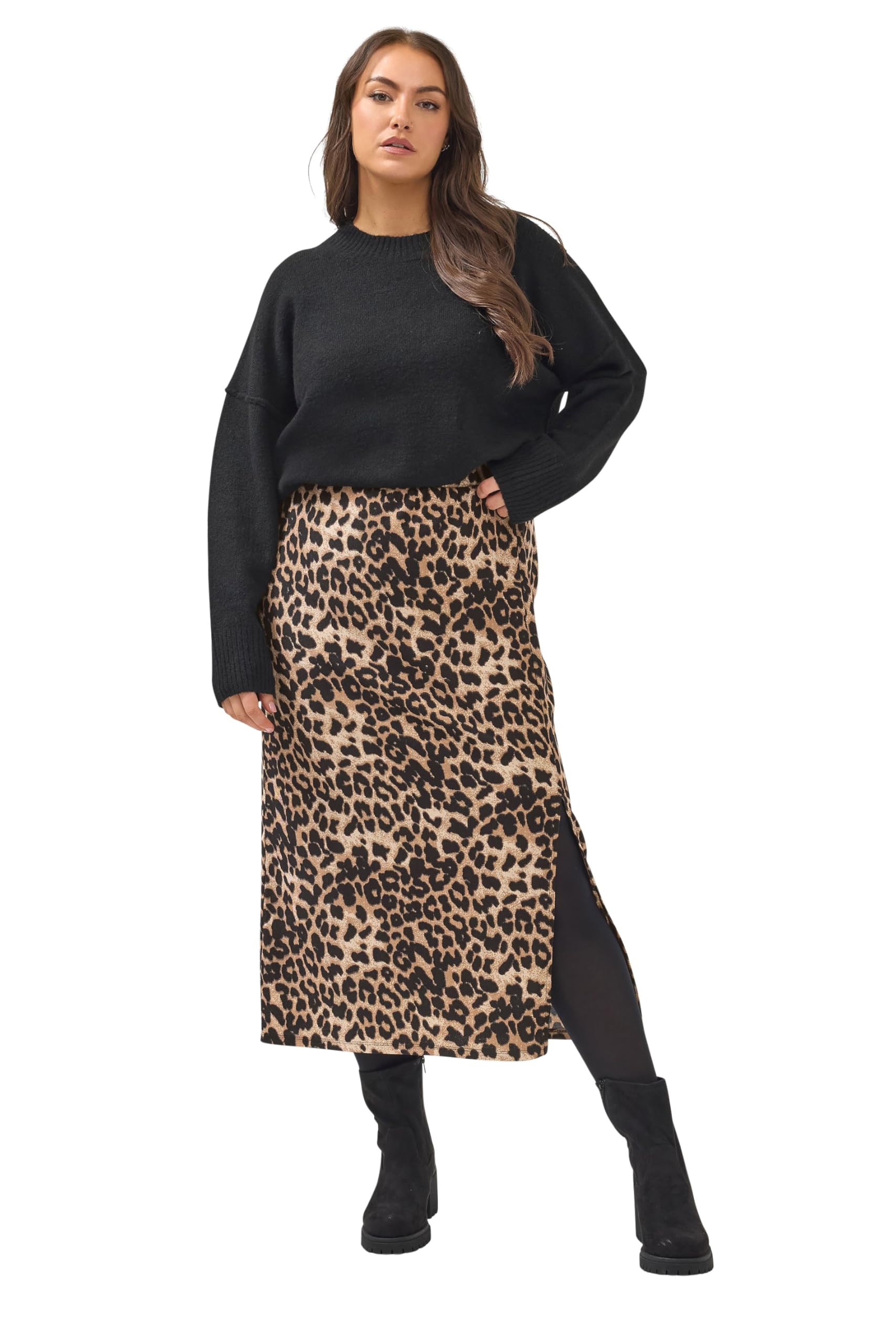 Yours Women's Brown Leopard Textured Tube Skirt In Size 30-32