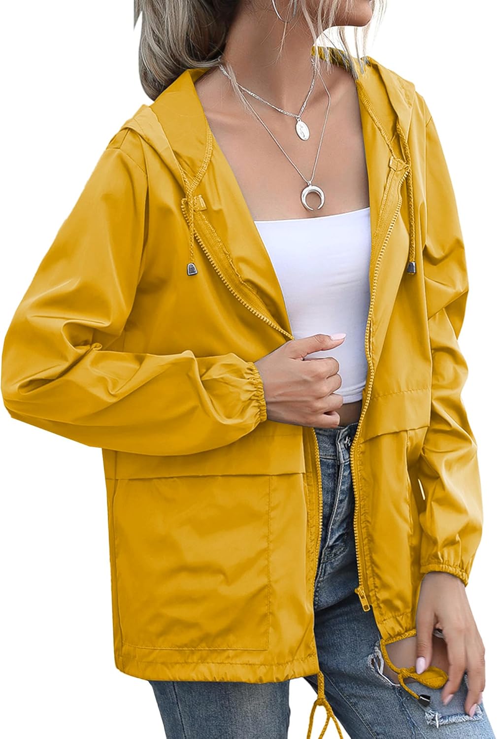 Women's Raincoats Lightweight Waterproof Windproof Adjustable Windbreaker Rain Jackets Hooded with Pockets S-XXL - Image 3