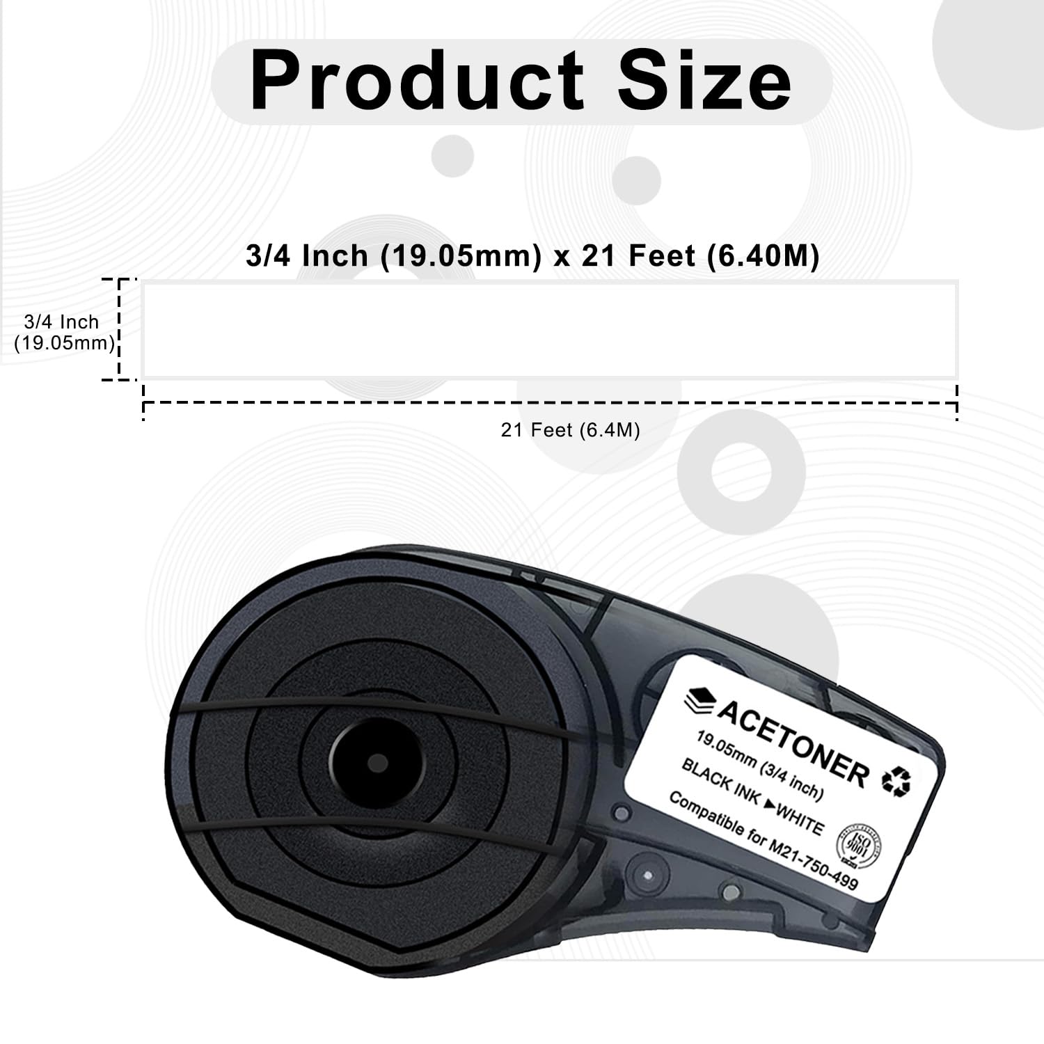 M21-750-499 Etichetta multiuso in nylon compatibile per M21-750-499 nastro adesivo nero su bianco da 3/4 pollici, funziona con stampanti M210, M210-LAB, M211, BMP21-PLUS e BMP21-LAB, 0,75 cm W 16' L
