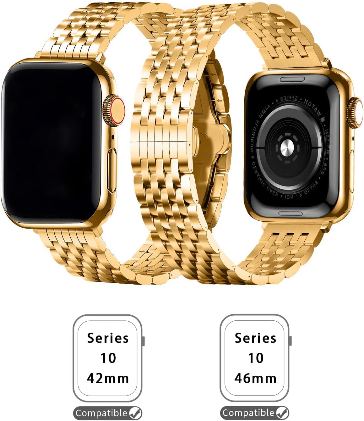 Slim Metal Band with Apple Watch Band 40mm 41mm 38mm 45mm 44mm 42mm, Dressy Stainless Steel Chain Strap for Women Man iWatch Bands Series 9 8 7 6 5 4 3 2 1 SE SE2 - Image 2