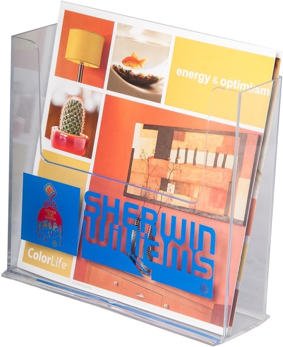 LHF-S150 - Acrylic Free Standing Bifold Brochure Holder Up to 7.5 – Plastic Desktop Rack for Pamphlets, Flyers, Booklets, Catalogues (Pack of 4)