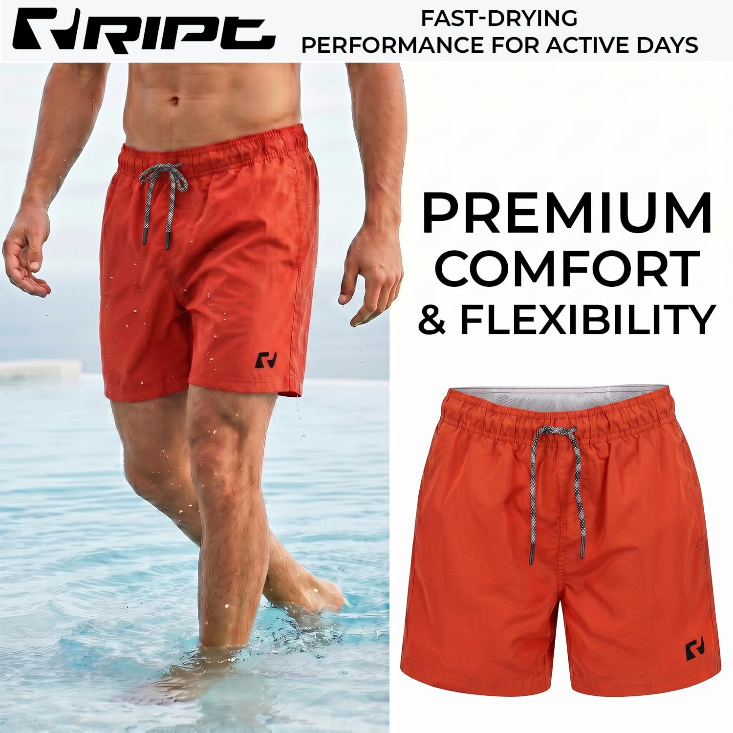 RIPT Performance Męskie spodenki kąpielowe Essentials Quick Dry UV 50 z ochroną przeciwsłoneczną
