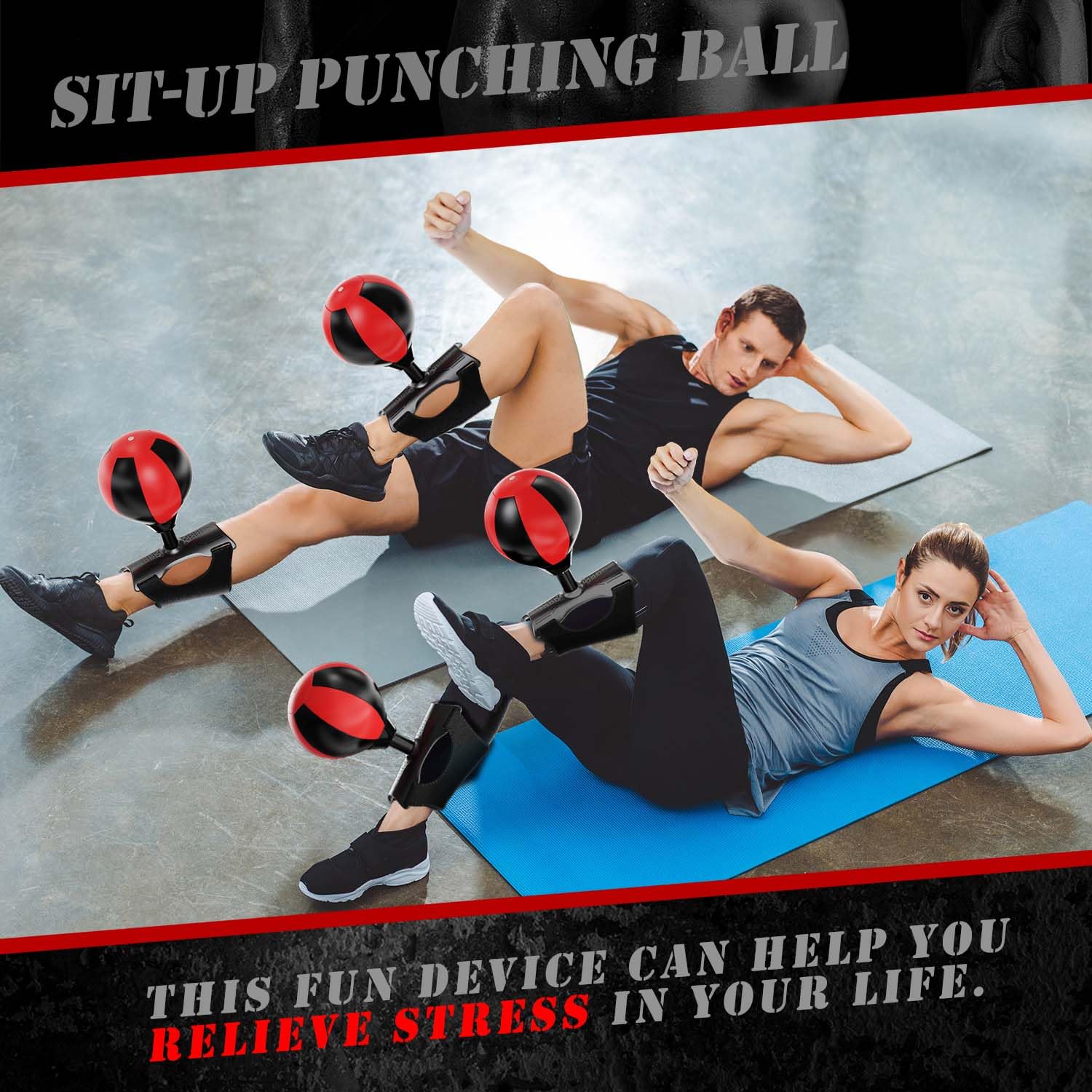 Sit Up Punchingball,Abdominale con Saco de Boxeo y Espinilleras, Innovador y Divertido Equipo de Fitness para el Hogar.