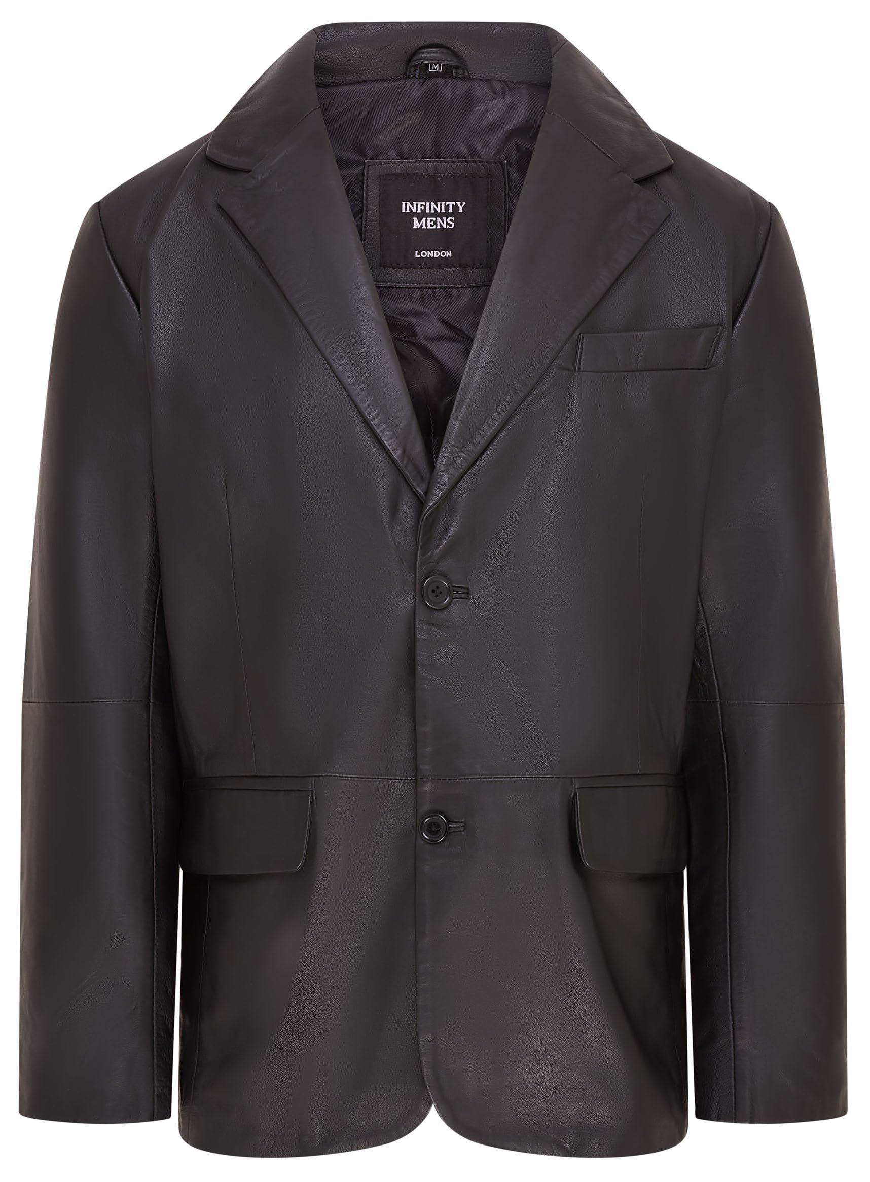 Infinity Leather Men's Black 2 Button Leather Blazer Soft Tailored Leather Jacket Coat