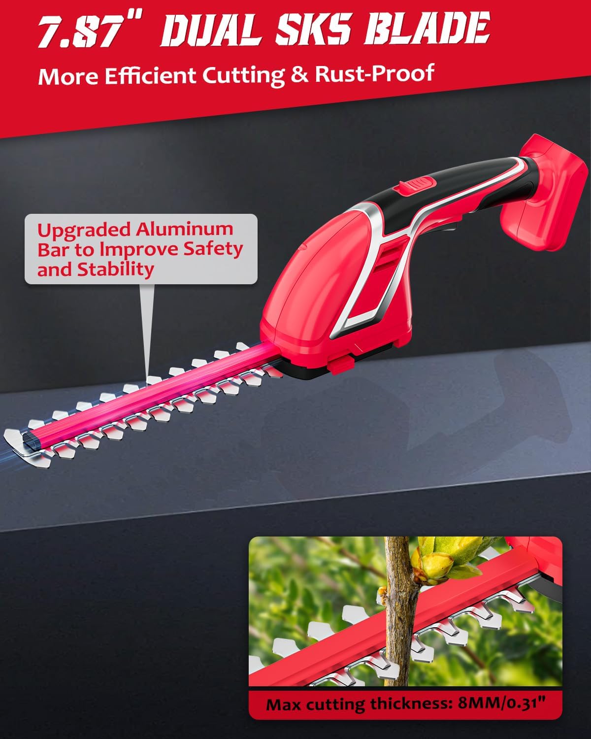 Rozlchar Cordless Hedge Trimmer & Grass Shears Handheld Compatible for Milwaukee 18V Battery(No Battery), Lightweight 7.87'' Electric Hedge Trimmer 4.7" Grass Cutter Combo for Lawn, Backyard, Garden
