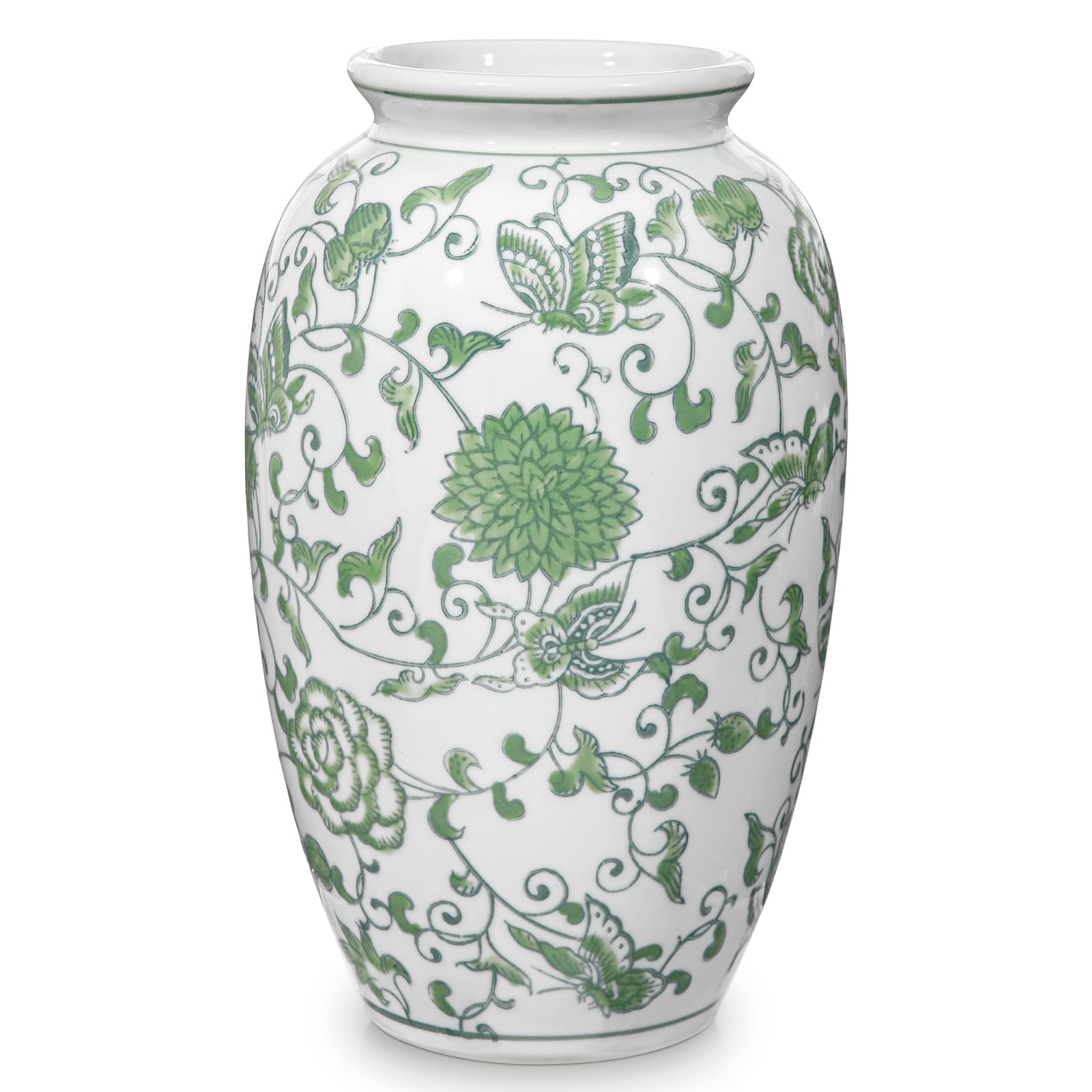 Keramik Vase Weiß und Blau für Blumendekoration Blumenvasen Deko Vase für Pampasgras Blumen, Tischdeko, Trockenblumen Deko Vasen für Wohnzimmer, Bürodeko, Modernes Dekoratives Vasen